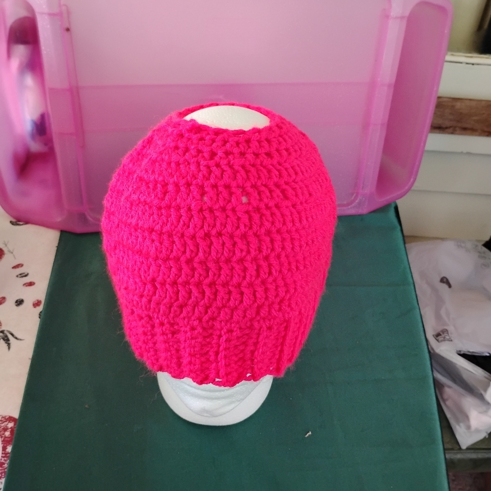 Handmade Crochet Women's Beanie With Ponytail Hole